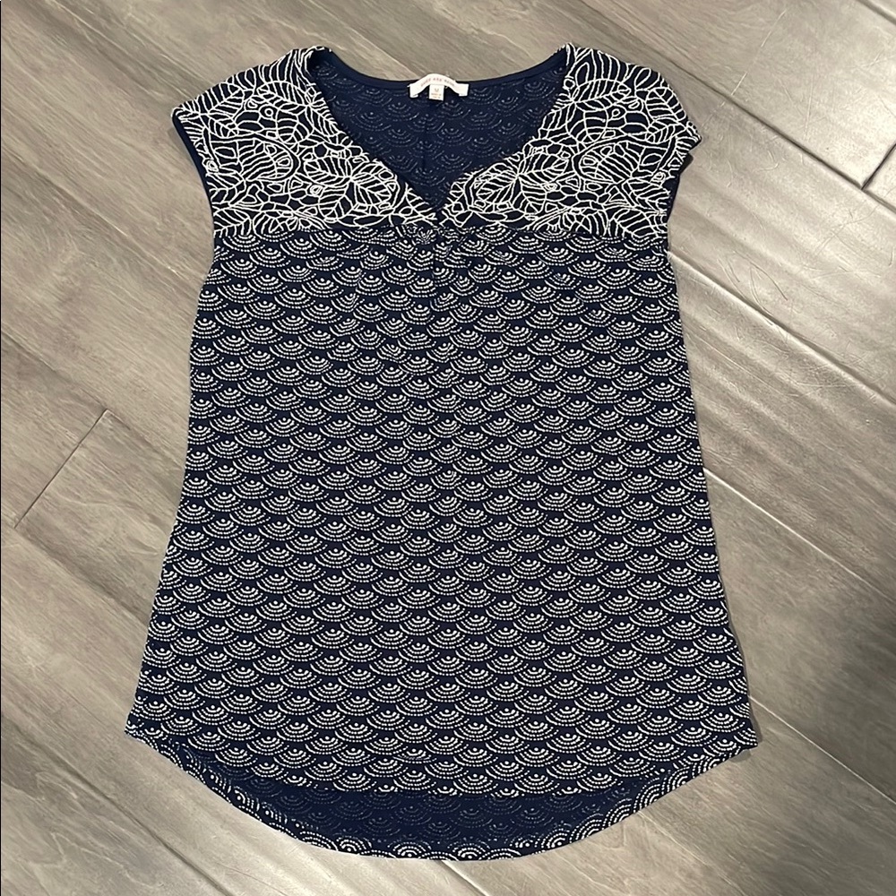Skies Are Blue Navy and White Blouse
